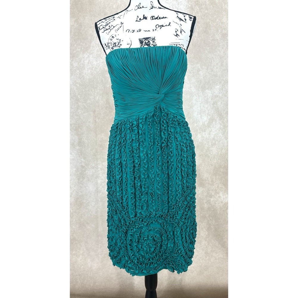 Montage by Mon Cheri Strapless Teal Cocktail Dress